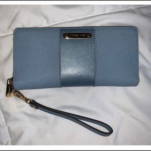 Blue Michael Kors Wallet with Wrist Strap